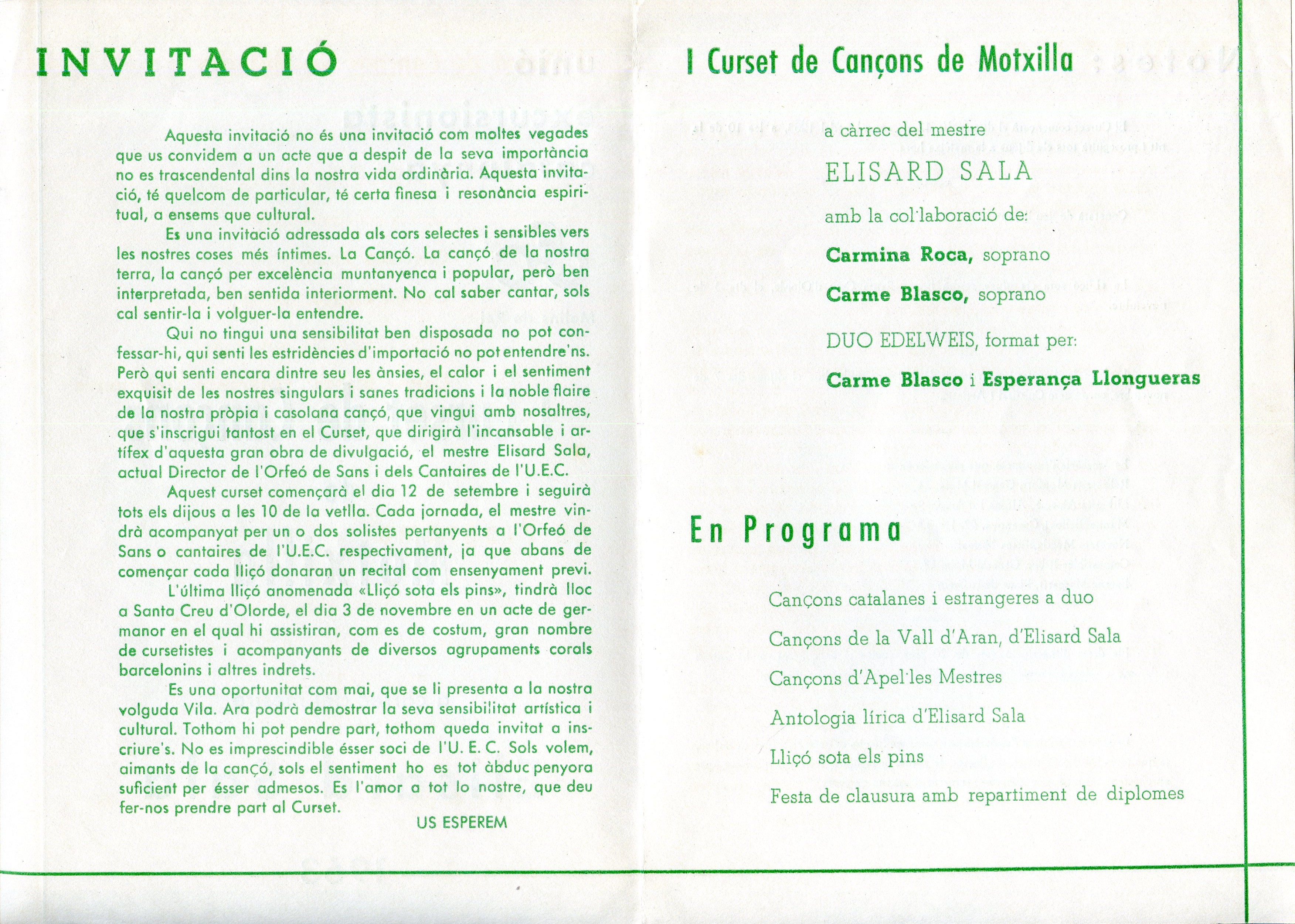 I Curset de Cançons de Motxilla : a càrrec del mestre Elisard Sala : 1963 - Miniatura 2